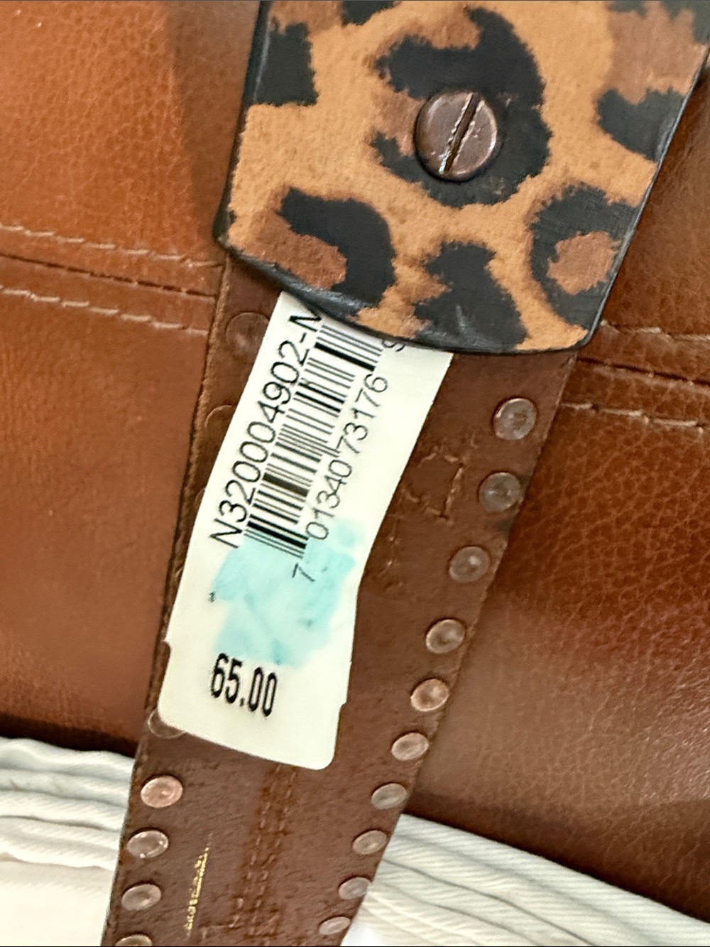 Nocona Brown Leopard Print Leather Belt with Calf Hide and Turquoise Accents - Picture 3 of 11